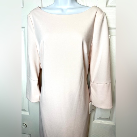 New CALVIN KLEIN Split Sleeve Sheath Dress Blossom Pale Pink Blush Wedding Work - Picture 7 of 15